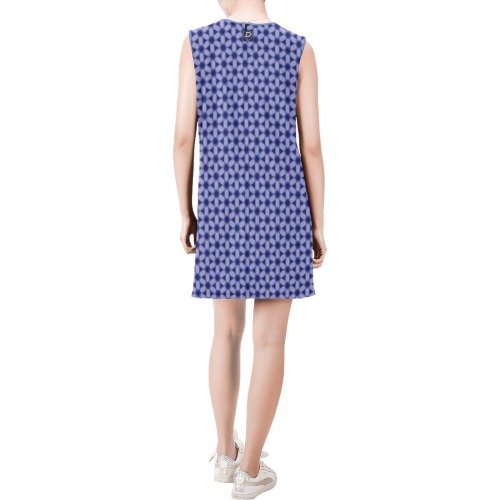 DIONIO Clothing - Ladies' Blue Spiral Star Sleeveless Round Neck Shift Dress Sleeveless Round Neck Shift Dress (Model D51)