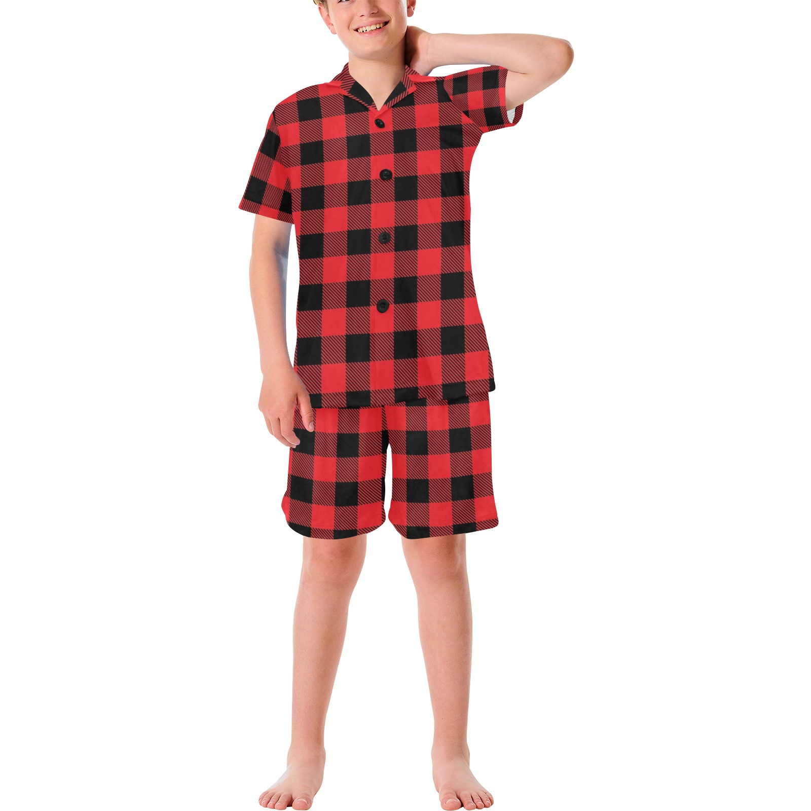 Buffalo Plaid Boys PJs Big Boys' V-Neck Short Pajama Set
