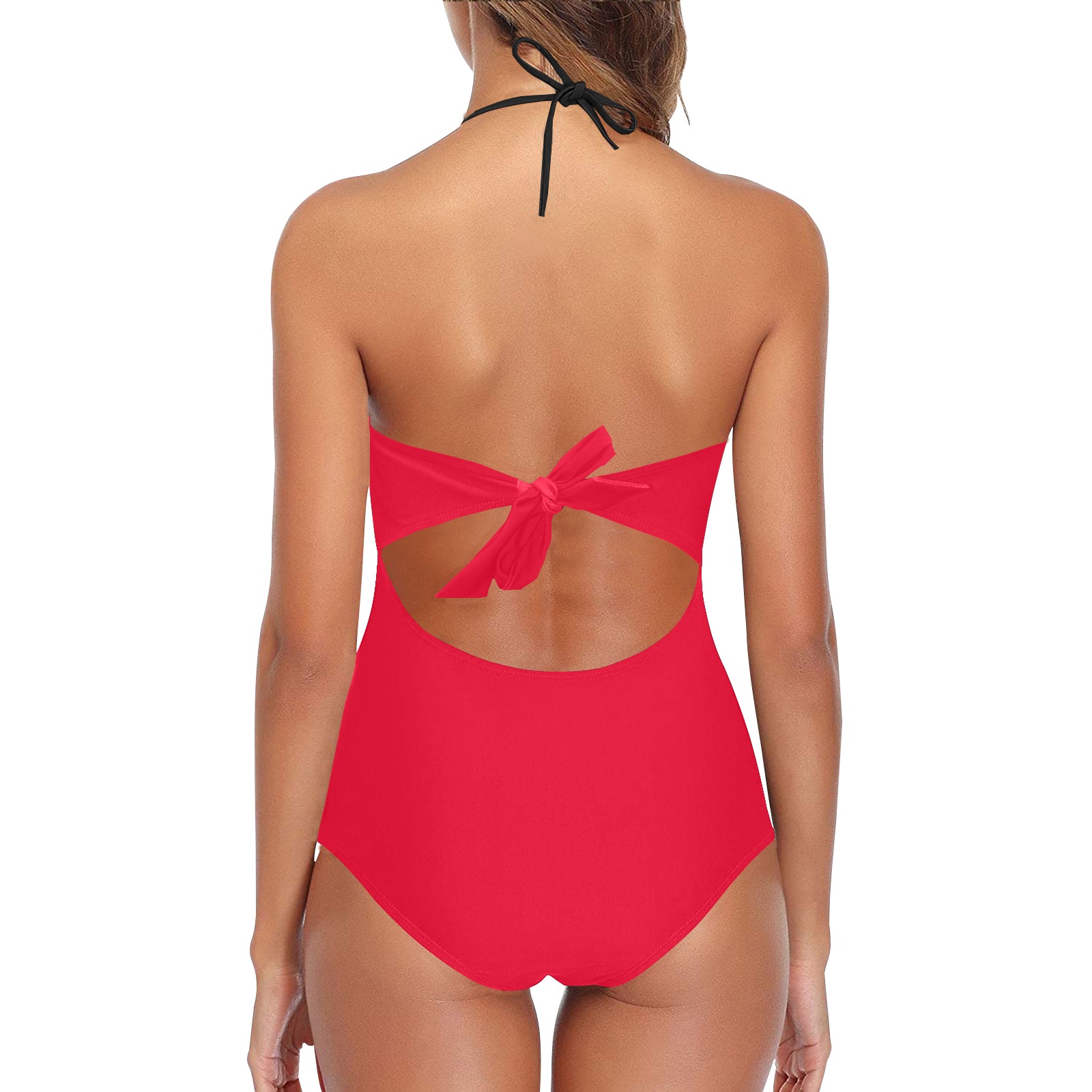 color Spanish red Lace Band Embossing Swimsuit (Model S15)
