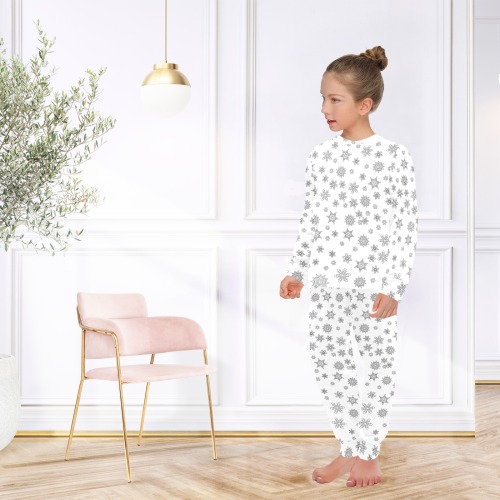 Snowflakes for Christmas Big Girls' Crew Neck Long Pajama Set