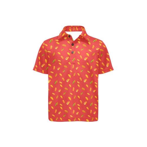 Hot Dog Pattern on Red Big Boys' All Over Print Polo Shirt (Model T55)