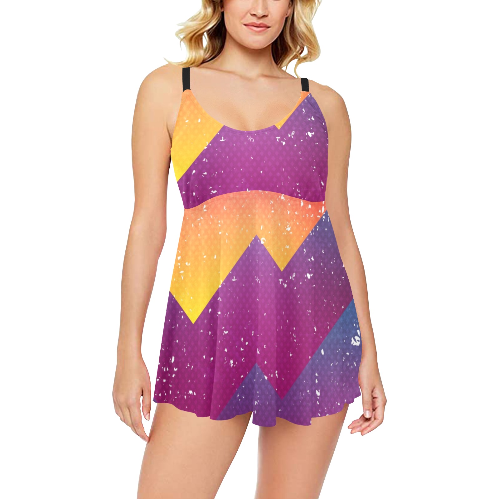 bright geometric seamless pattern with grunge effect_298851920.jpg Chest Pleat Swim Dress (Model S31)