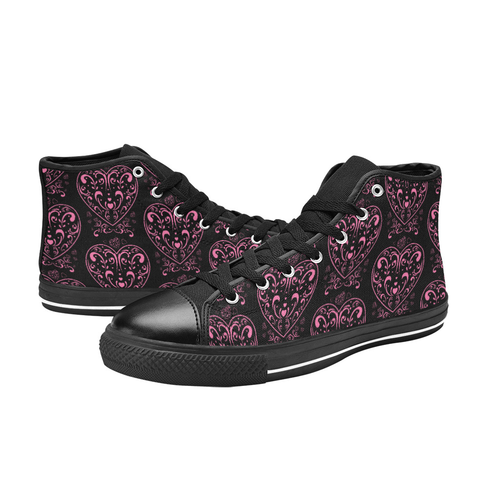 Ornamental Valentine's Day Heart Women's Classic High Top Canvas Shoes (Model 017)