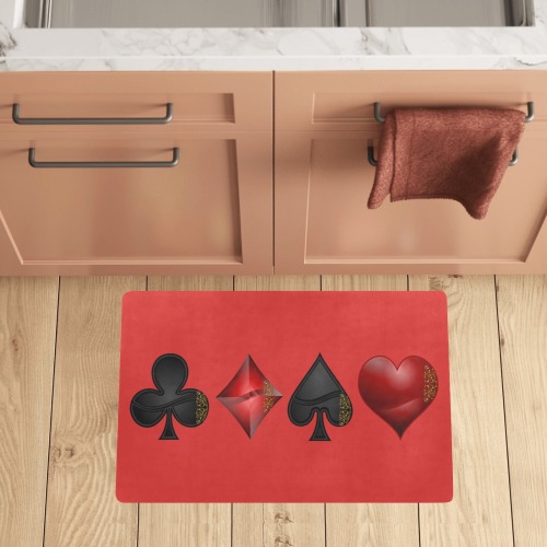 Black Red Playing Card Shapes / Red Kitchen Mat 28"x17"