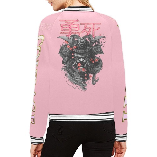 Pink Courage and Death All Over Print Bomber Jacket for Women (Model H21)