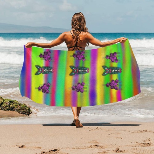 mermaids and unicorn colors for flower joy Beach Towel 32"x 71"