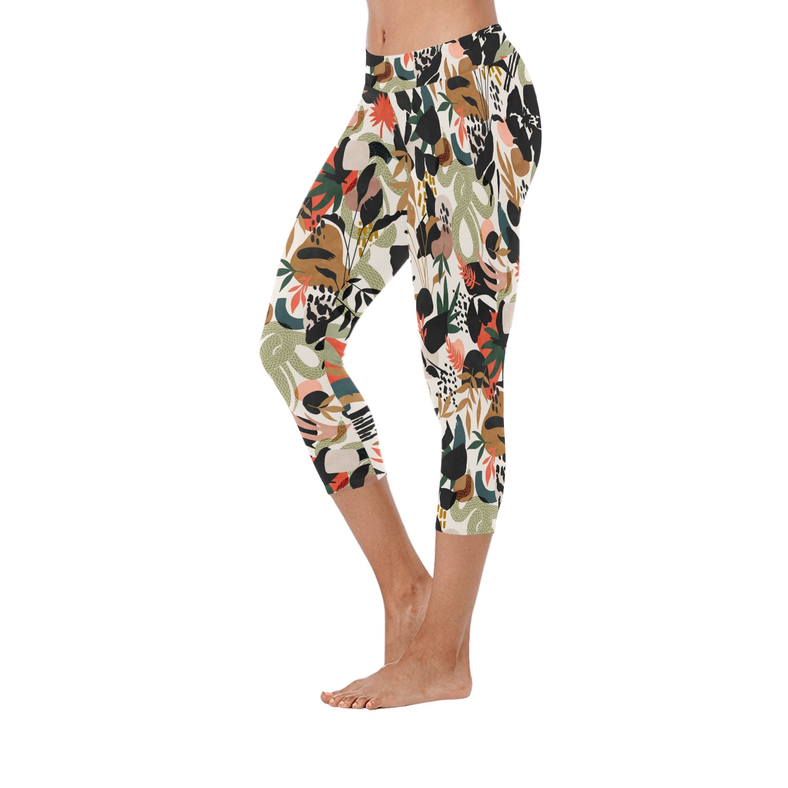 Abstract snakes shapes nature 63 Women's Low Rise Capri Leggings (Invisible Stitch) (Model L08)