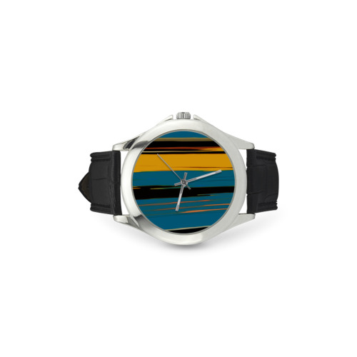 Black Turquoise And Orange Go! Abstract Art Women's Classic Leather Strap Watch(Model 203)