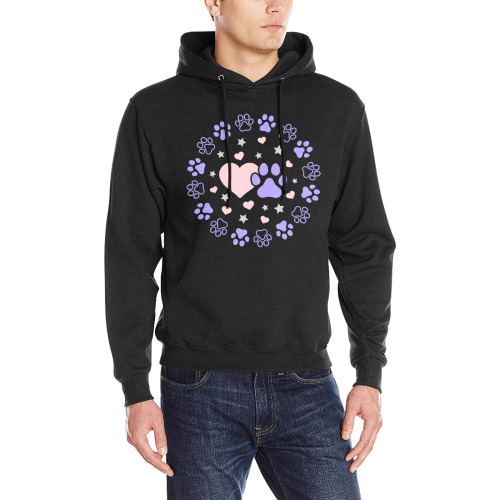 Pink and Purple Dog Cat Pet Lovers Hearts and Stars Paw Print Design Men's Classic Hoodie (Model H17)