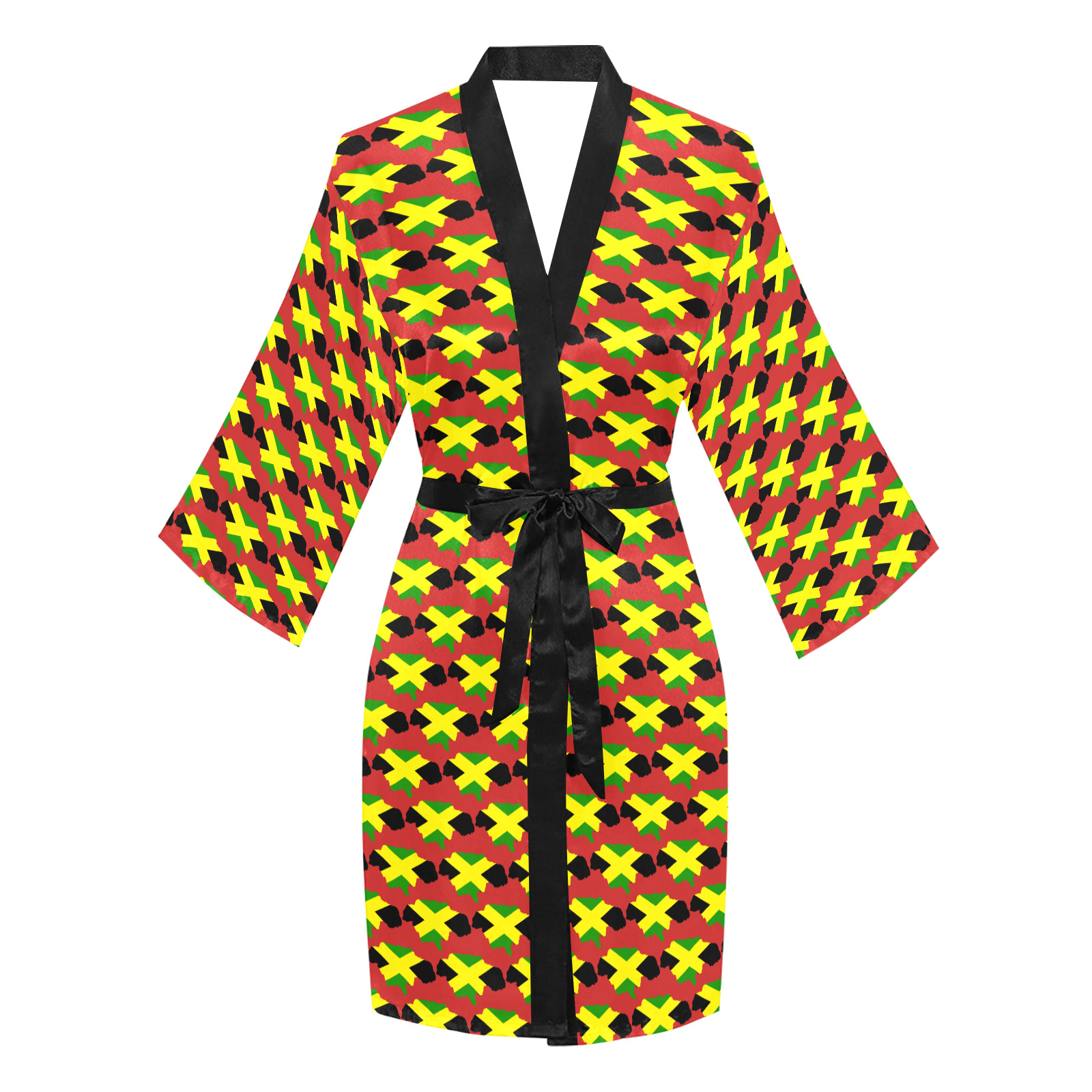 Jamaican Flag Maps Red Long Sleeve Kimono Robe