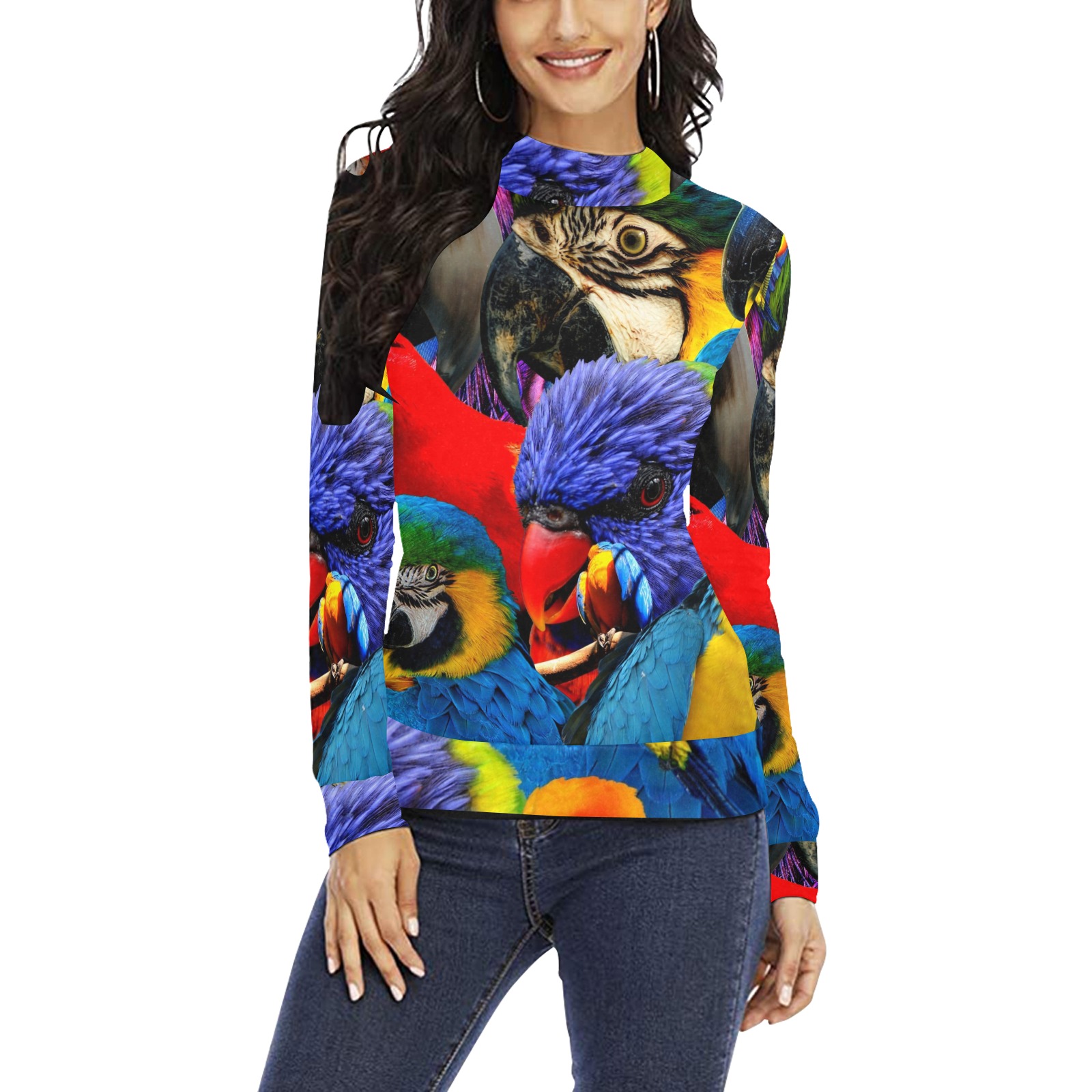 PARROTS Women's All Over Print Mock Neck Sweatshirt (Model H43)