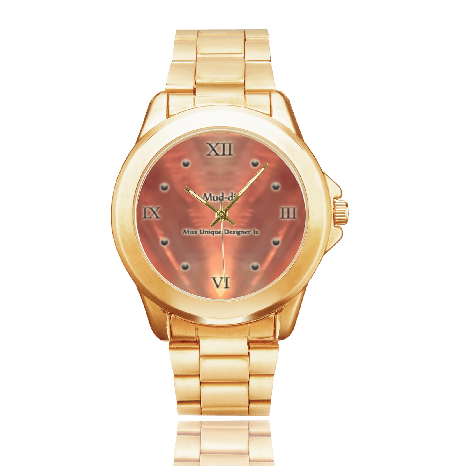 Orange Glassed Bullet Diamond Cut Custom Gilt Watch(Model 101)