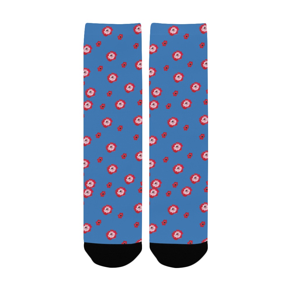 red flowers blue Custom Socks for Women