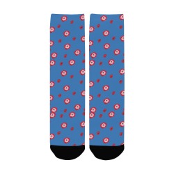 red flowers blue Custom Socks for Women