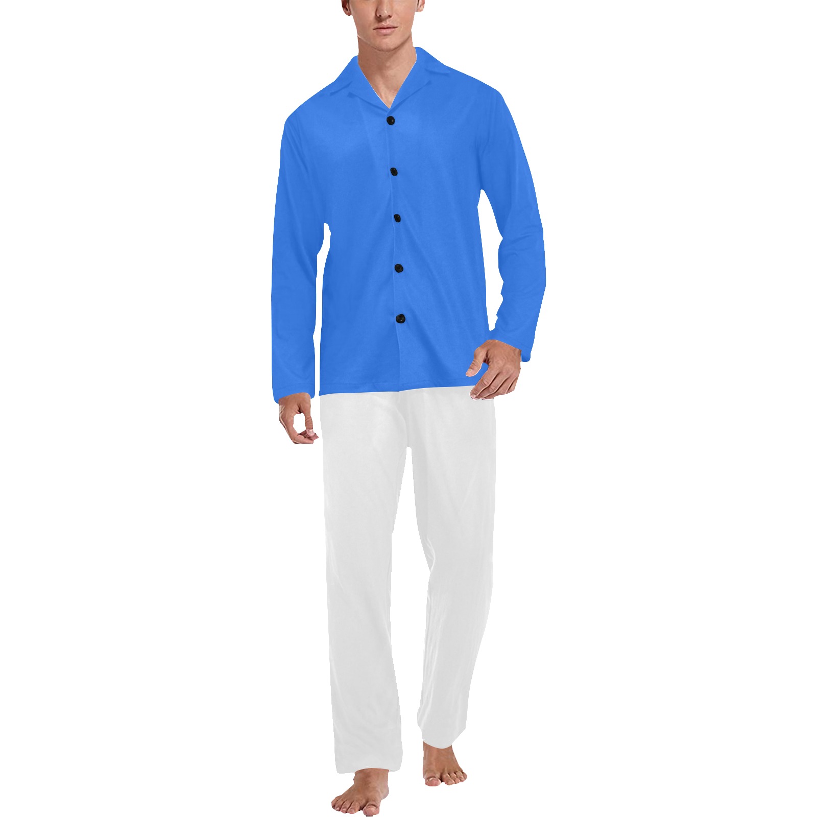 Blue and White by Nico Bielow Men's V-Neck Long Pajama Set