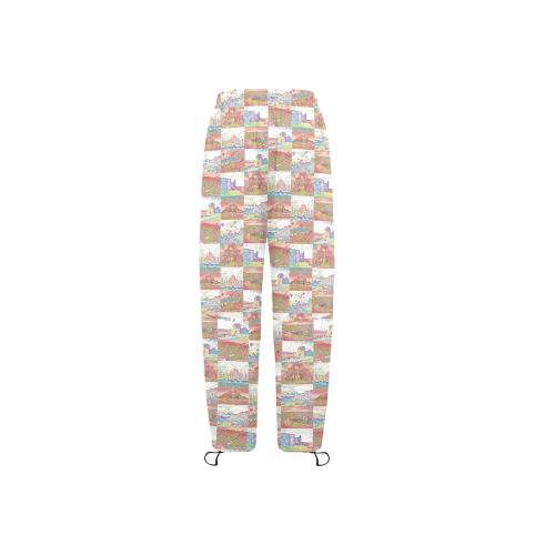 Big Pink and White World travel Collage Pattern Women's Quick Dry Cargo Sweatpants (Model L65)