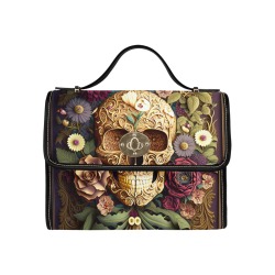 Baroque Skull Floral Satchel Handbag Waterproof Canvas Bag-Black (All Over Print) (Model 1641)