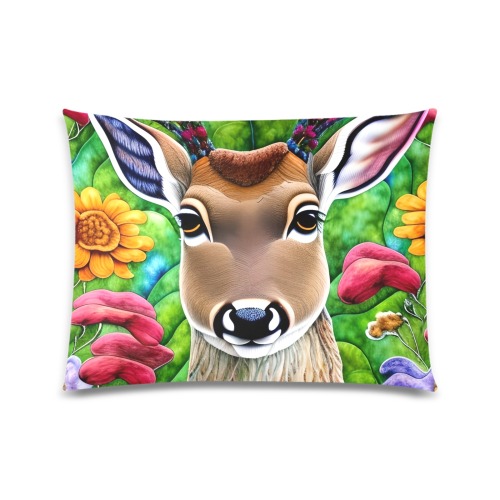 Boho Aesthetic Deer Simulated Quilt Artwork Custom Zippered Pillow Case 20"x26"(Twin Sides)