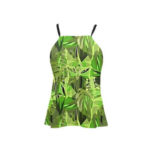 Tropical Jungle Leaves Camouflage Loose Fit Halter Neck Top (Model T68)