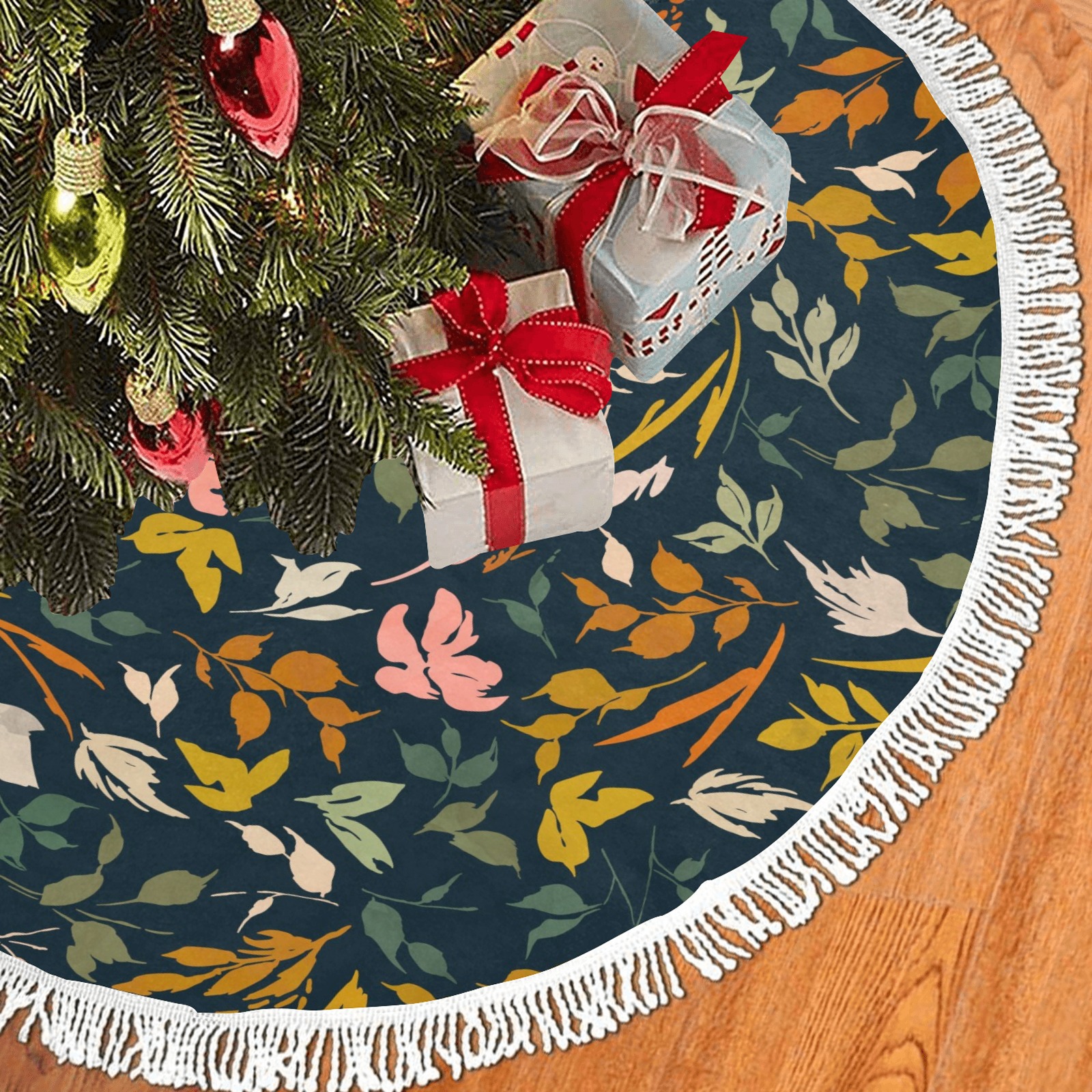 The meadow leaves colors Thick Fringe Christmas Tree Skirt 36"x36"