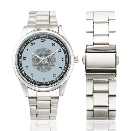 white hebrew letters for watches-maguen david Men's Stainless Steel Watch(Model 104)