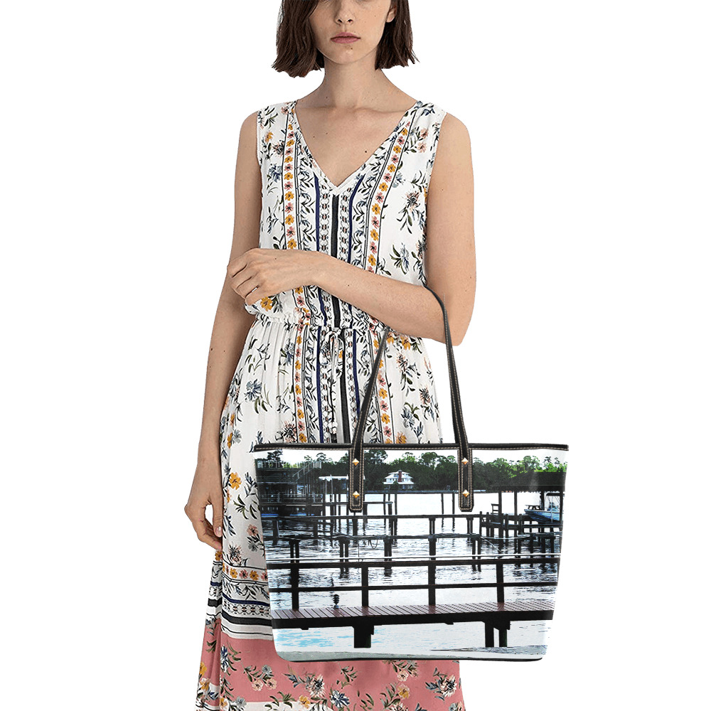 Docks On The River 7580 Chic Leather Tote Bag (Model 1709)