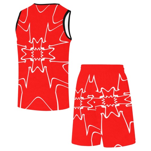 White InterlockingCrosses Starred Red Basketball Uniform with Pocket