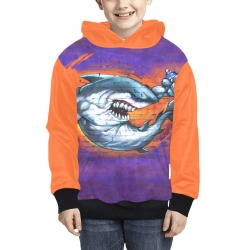 Graffiti Shark Wall Art - Orange Sleeves Kids' All Over Print Hoodie (Model H38)