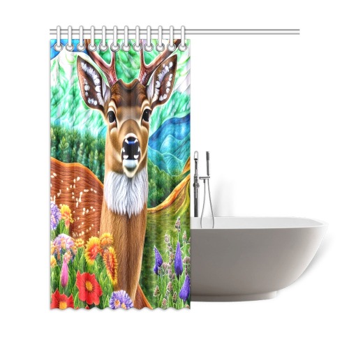 Boho Aesthetic Deer Simulated Quilt Artwork Shower Curtain 69"x72"