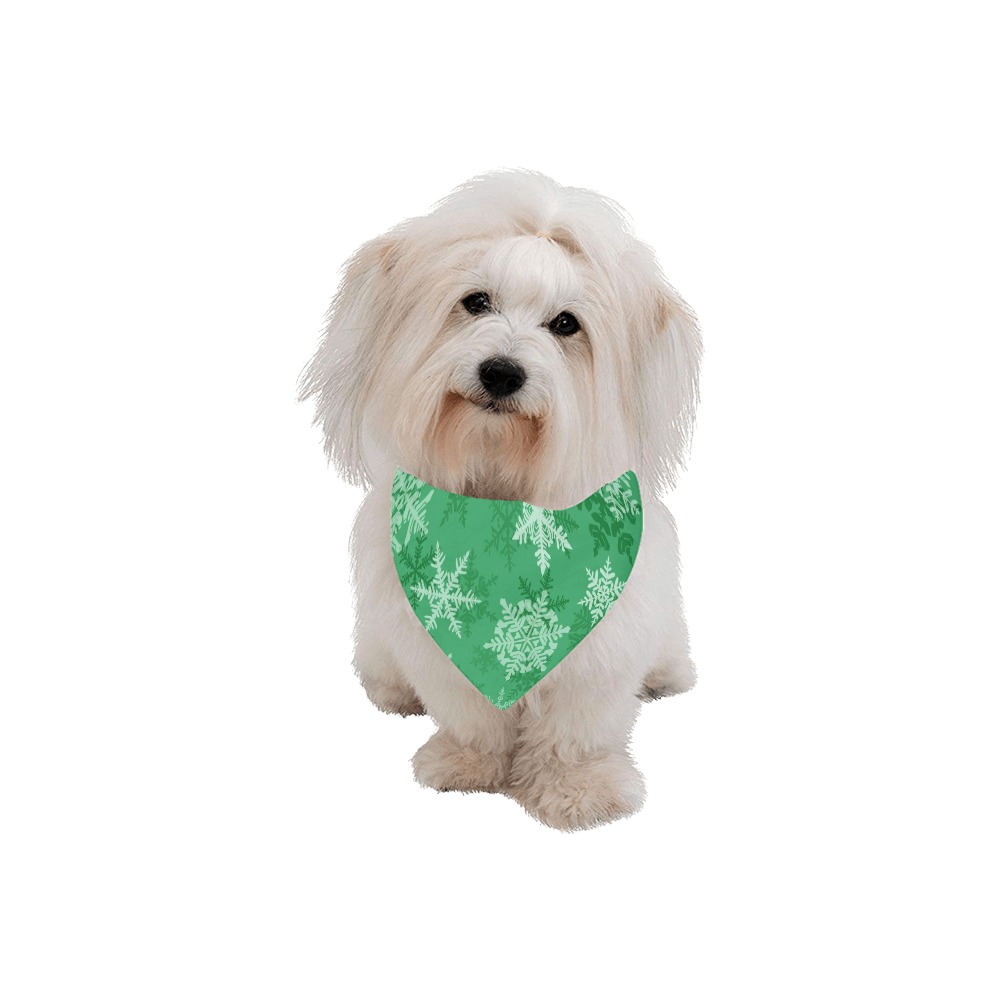 Snowflakes_green Pet Dog Bandana/Large Size