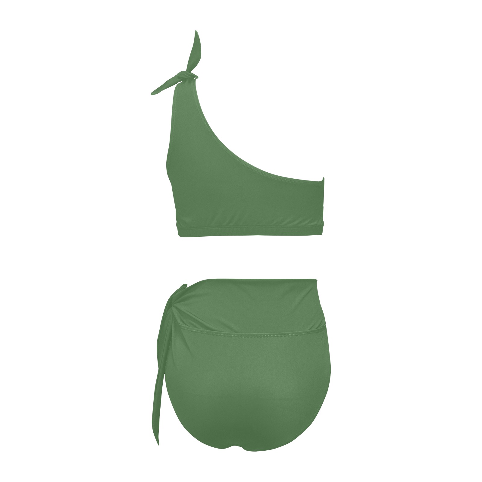 color artichoke green High Waisted One Shoulder Bikini Set (Model S16)