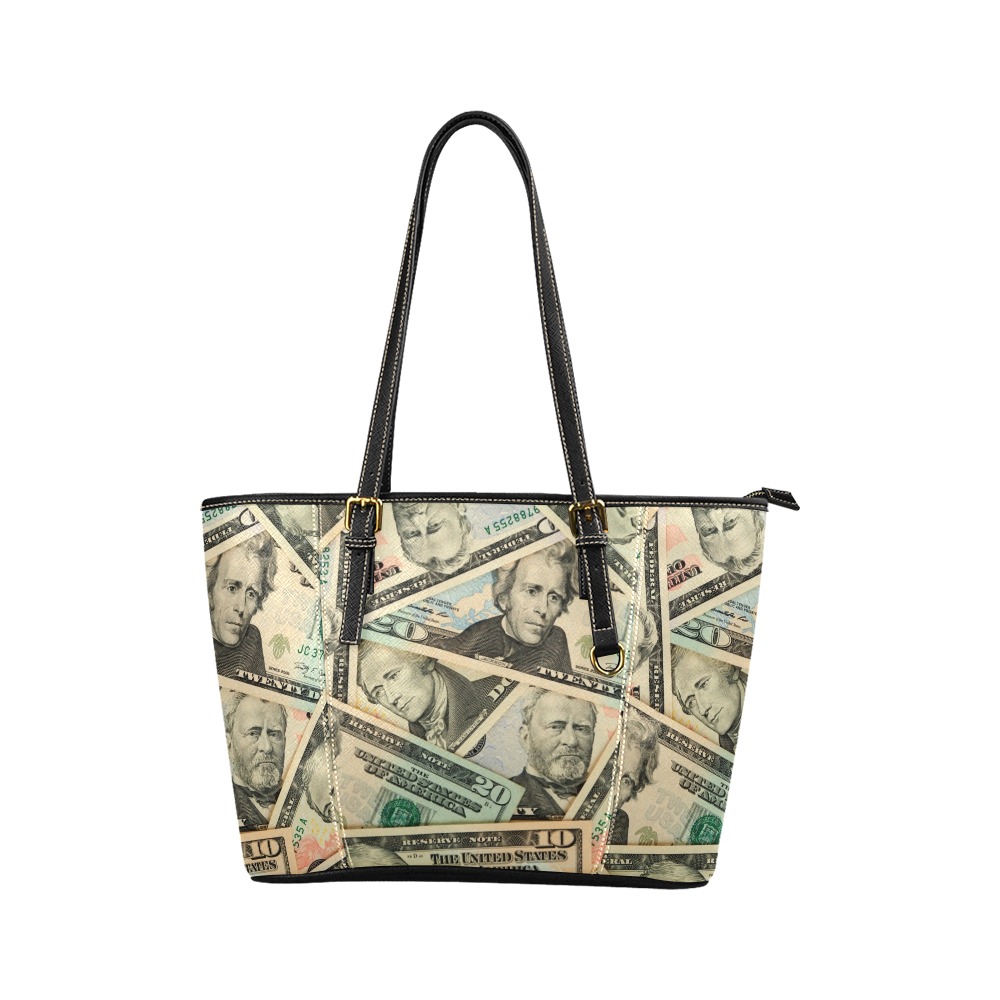 US PAPER CURRENCY Leather Tote Bag/Small (Model 1640)