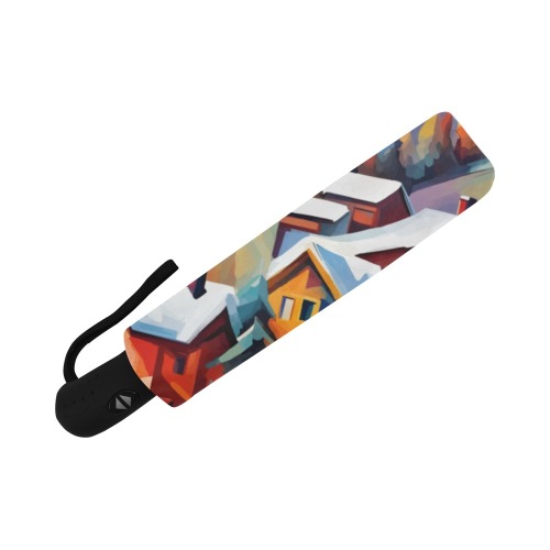 Fantasy mountain village skiing destination art Auto-Foldable Umbrella (Model U04)