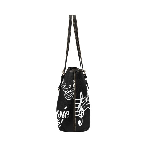 Music_Notes_ black Leather Tote Bag/Small (Model 1651)