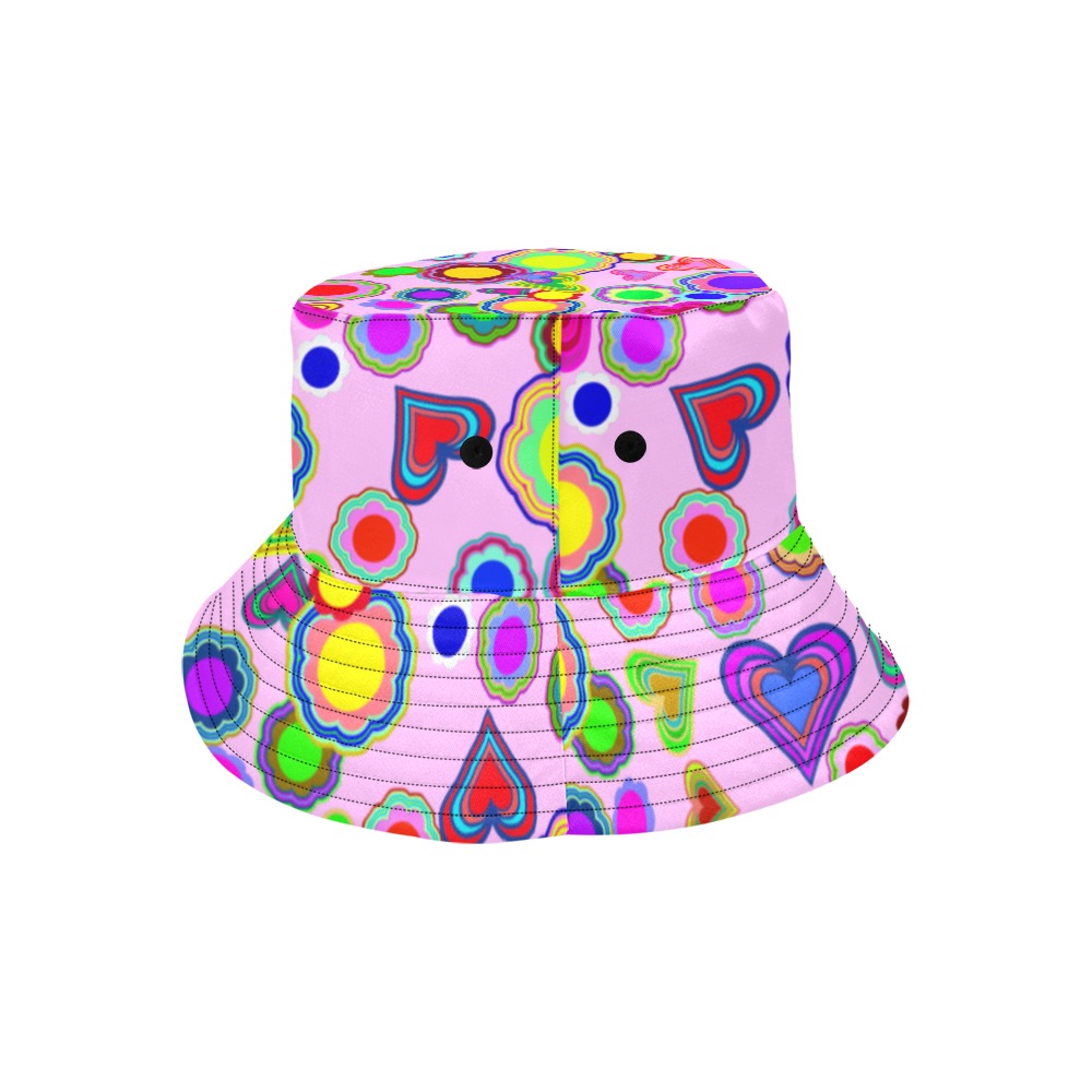 Groovy Hearts and Flowers Pink All Over Print Bucket Hat for Men