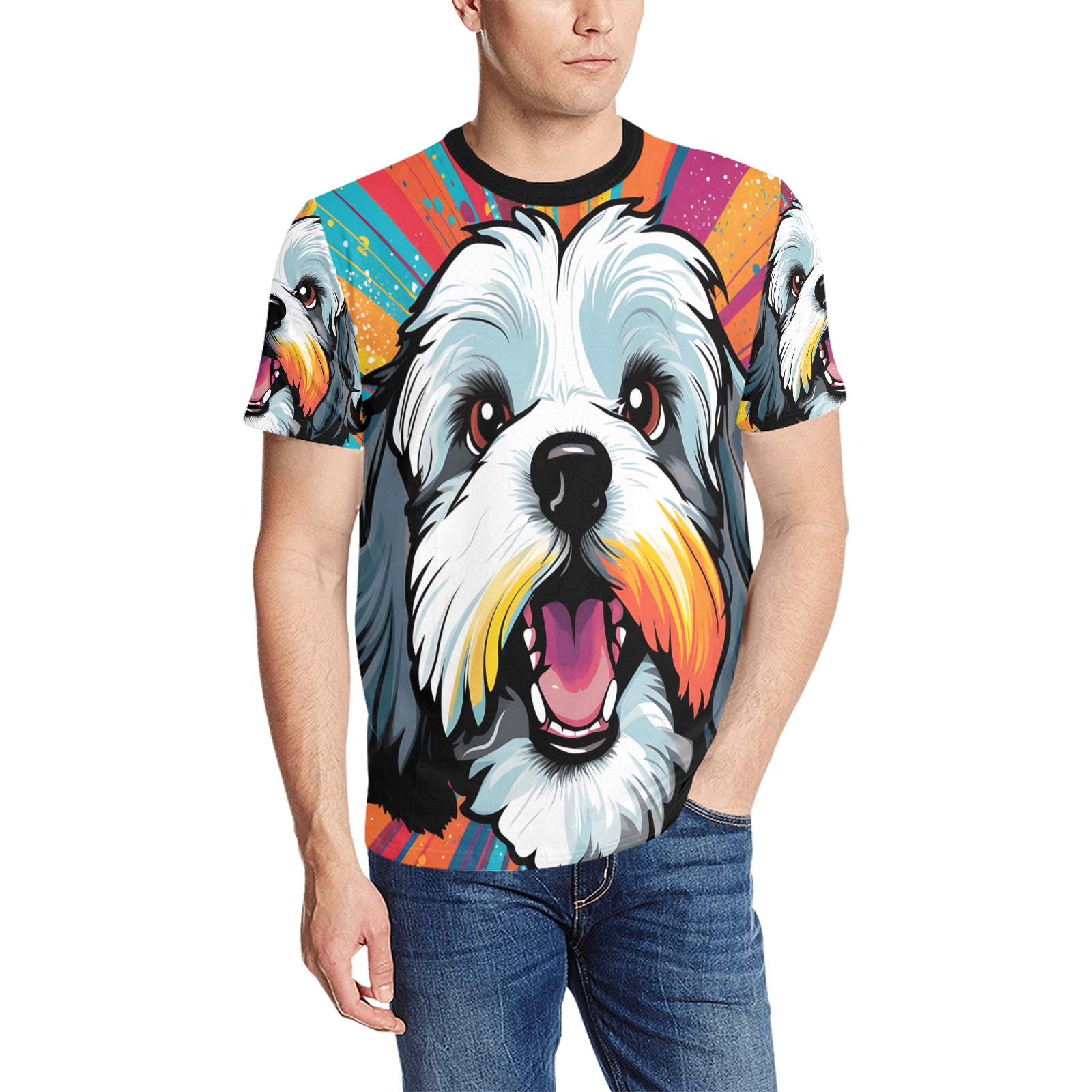 Lhasa Apso Pop Art Men's All Over Print T-Shirt (Solid Color Neck) (Model T63)