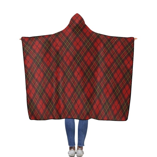 Red tartan plaid winter Christmas pattern holidays Flannel Hooded Blanket 56''x80''