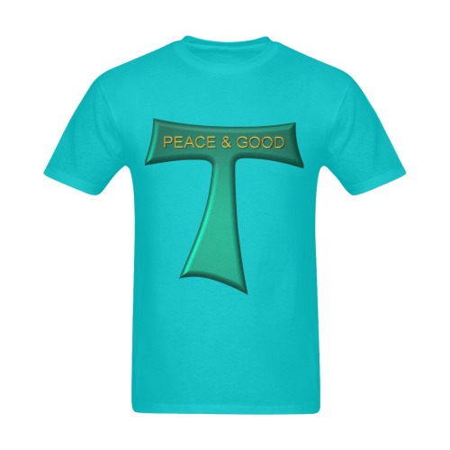 Franciscan Tau Cross Peace and Good Green Steel Metallic Men's Slim Fit T-shirt (Model T13)