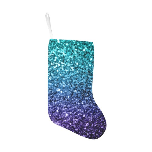 Aqua blue ombre faux glitter sparkles Christmas Stocking (Without Folded Top)