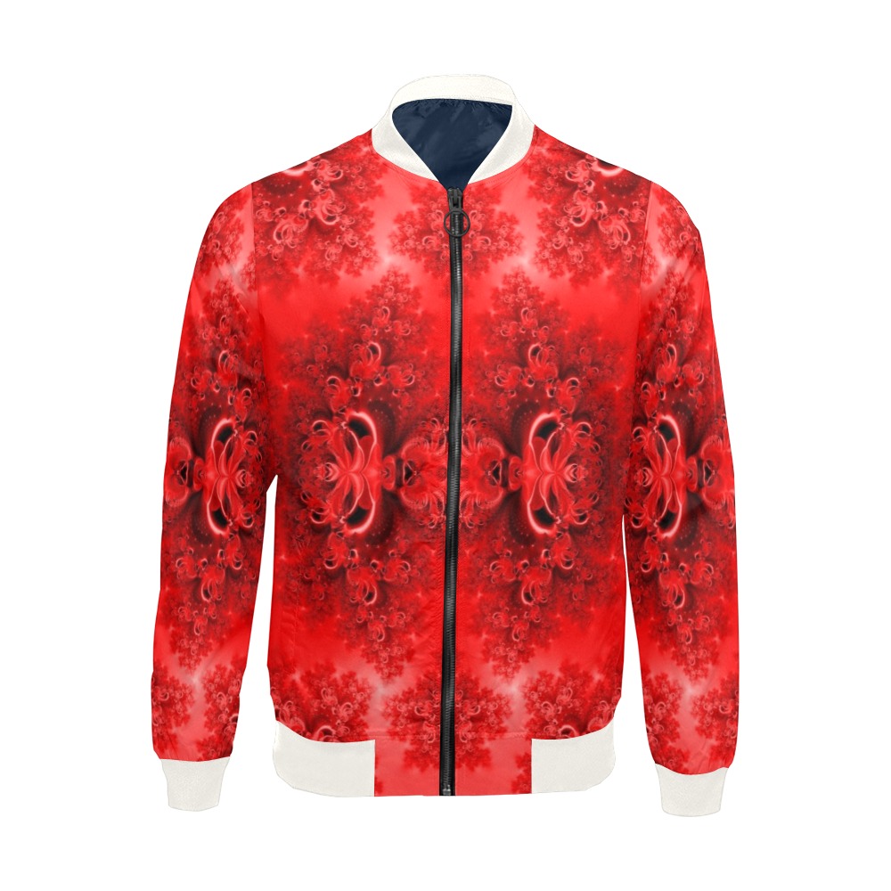 Fiery Red Rose Garden Frost Fractal All Over Print Bomber Jacket for Men (Model H19)