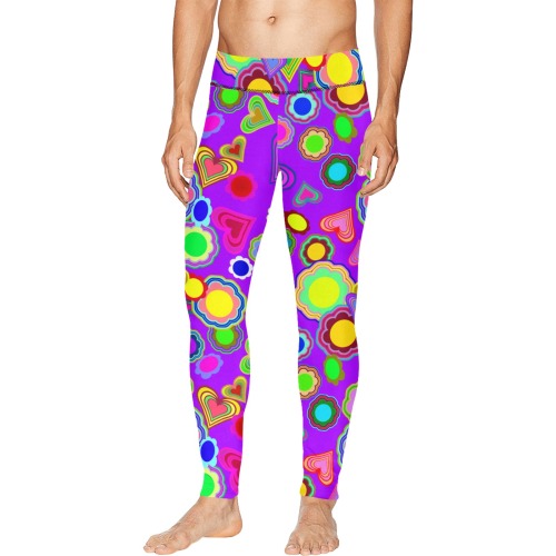 Groovy Hearts and Flowers Purple Men's All Over Print Leggings (Model L38)