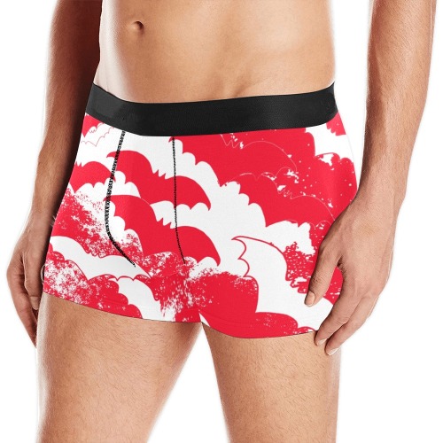 White Bats In Flight Red Men's Boxer Briefs with Merged Design (Model  L10)