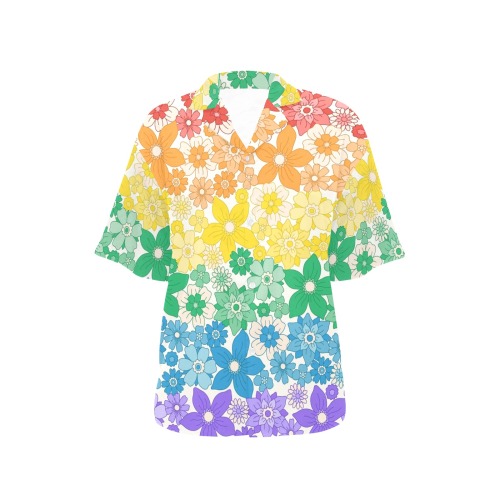 Gay Pride Rainbow Floral All Over Print Hawaiian Shirt for Women (Model T58)
