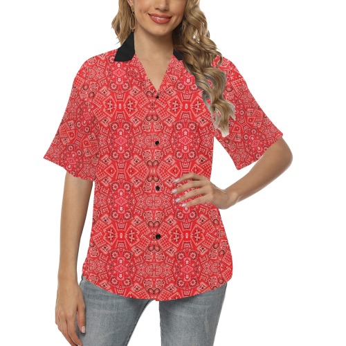 Red Bandanna (Bandana) Pattern All Over Print Hawaiian Shirt for Women (Model T58)