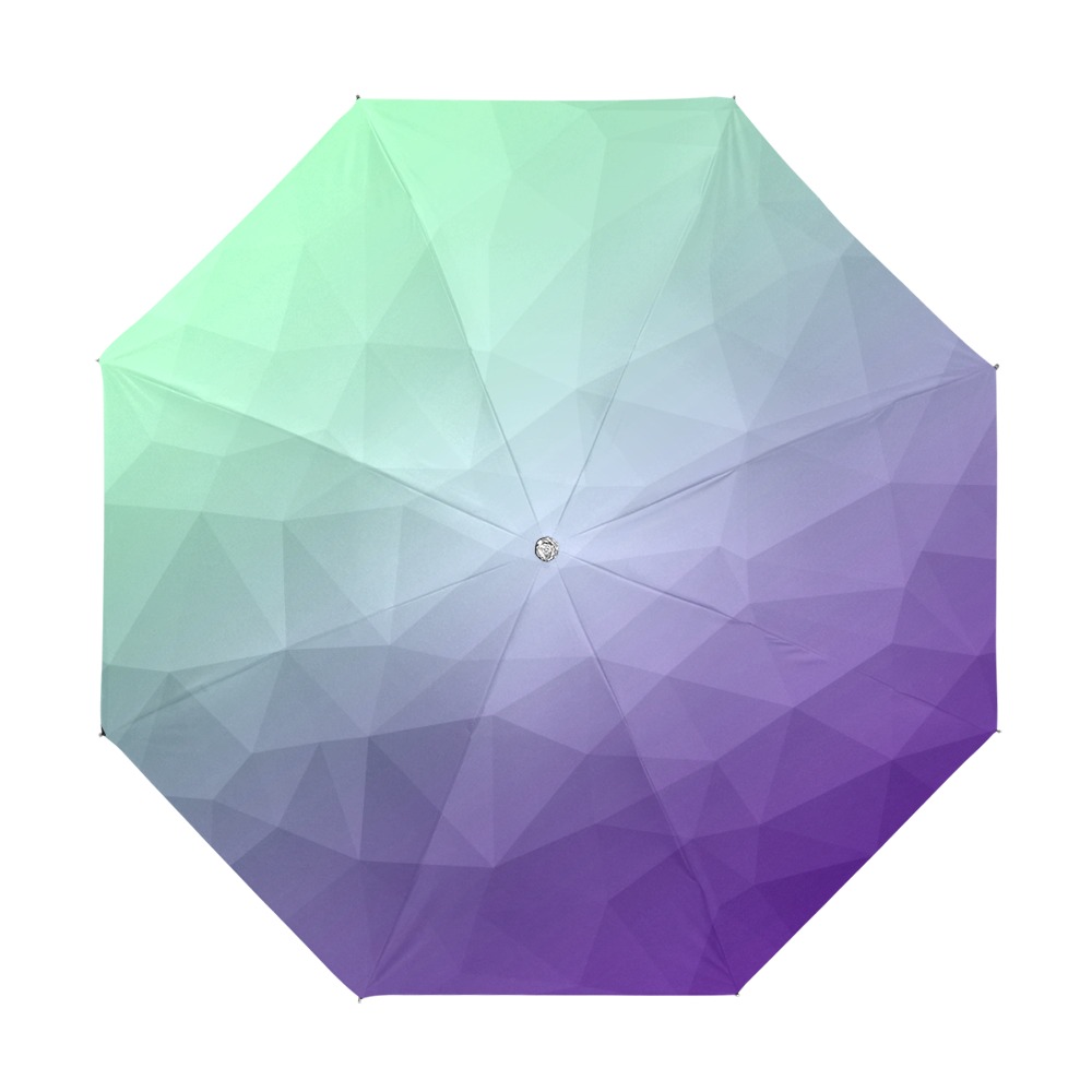 Purple green ombre gradient geometric mesh pattern Anti-UV Foldable Umbrella (U08)
