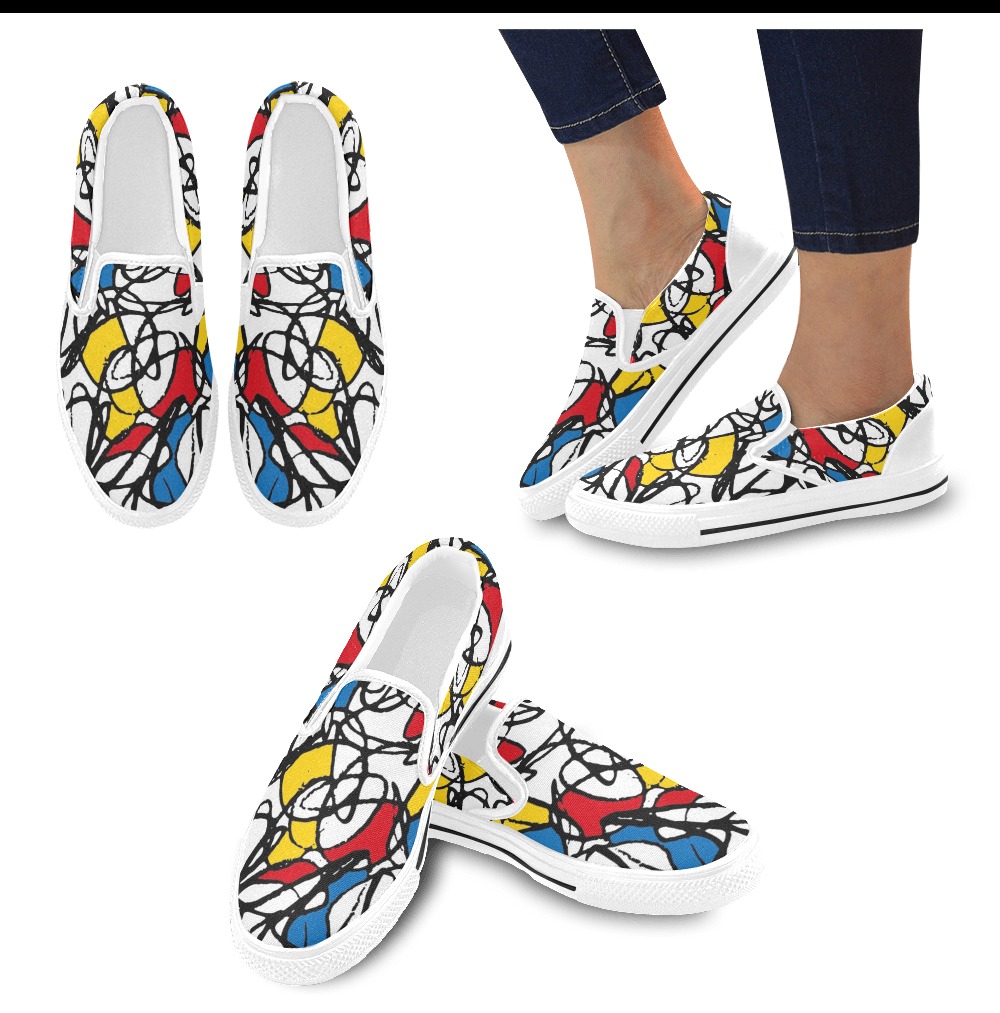 Mondrian Doodle Scribble Women's Slip-on Canvas Shoes (Model 019)