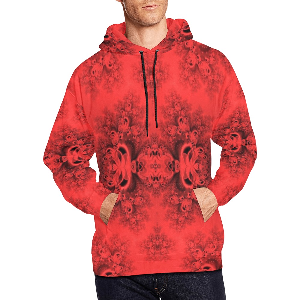 Autumn Reds in the Garden Frost Fractal All Over Print Hoodie for Men (USA Size) (Model H13)