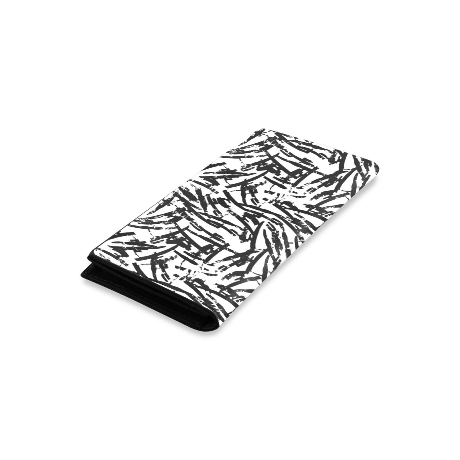 Brush Stroke Black and White Women's Leather Wallet (Model 1611)