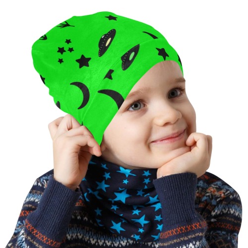 Aliens and Spaceships - Neon Green All Over Print Beanie for Kids
