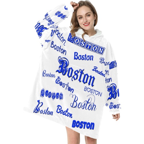 Boston Blue Text Blanket Hoodie for Women